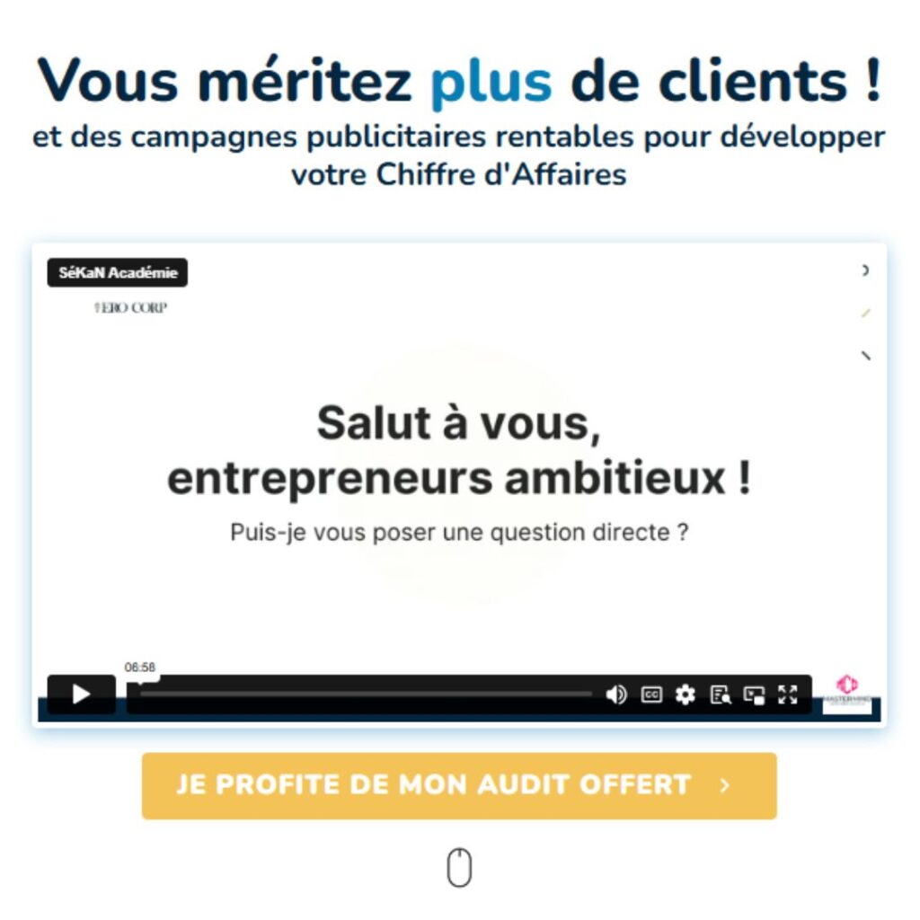 Exemple page de capture diagnostic stratégique - taux de conversion 28% sur trafic Facebook Ads